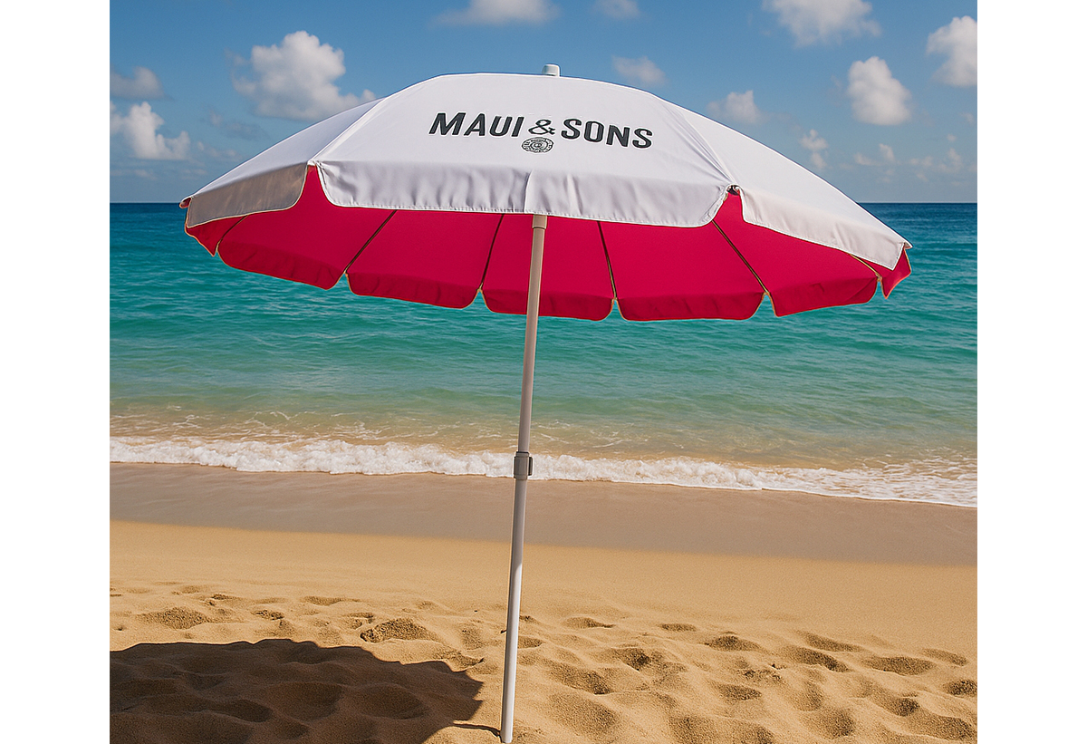 Απεικονίζεται η ομπρέλα στην παραλία.